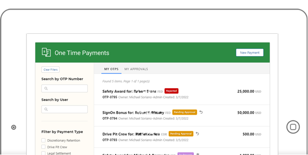 One time payments